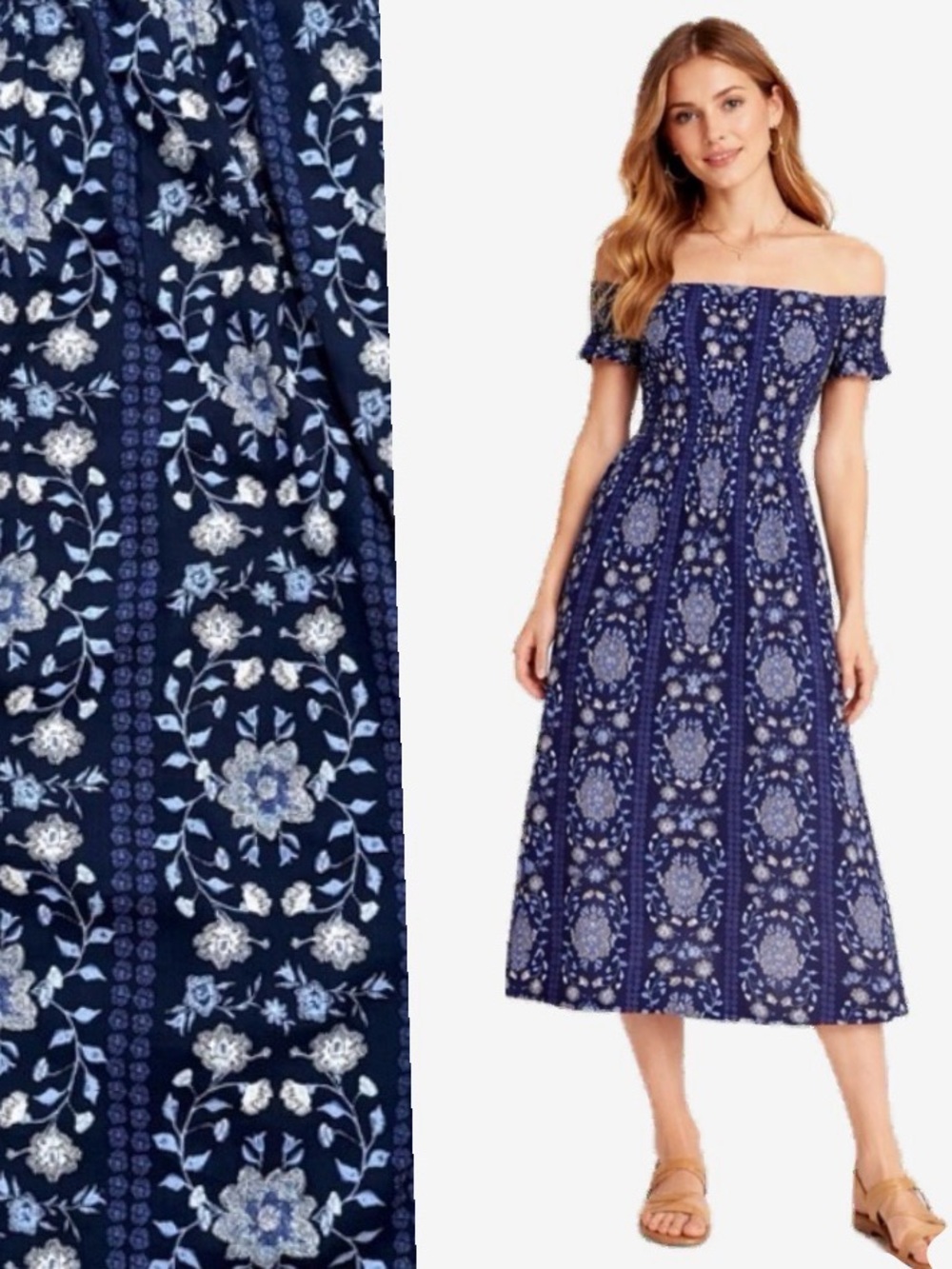 Old Navy, NWT Blue Floral Midi Dress, Size MP - Picture 1 of 10